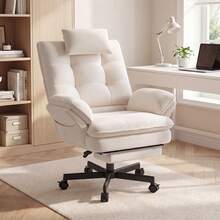 Nalupatio Criss Cross Office Chair With Flip-Up Armrests And Headrest, 135° Reclining Swivel Velvet Criss Cross Chair With Wheels & Foot Rest, Big And Tall Cloud Cross Legged Office Chair For Home,Beige - 米色 - 查看 1