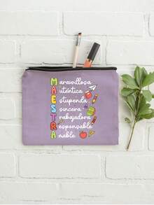 Colorful Maestra Letter & Rainbow Apple Print Cosmetic Bag, Cute & Spacious Storage Pouch, Daily Toiletry Bag, Multi-Functional Storage Bag, Lightweight Travel Handbag, Thoughtful Gift, Travel Souvenir For Friends, Essential Travel Organizer, Suitable For Work, School, Travel, Picnic, Camping, Outdoor Adventure, Valentine's Day Gift, Back To School Essential - Multicolor - View 15
