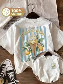 [Double-Sided Printing] Women's Casual Summer Top, Vintage Style, Lemon Ice Cream Print, LEMON ICE CREAM, Round Neck, Pure Cotton, Short-Sleeved T-Shirt[Ling K]-T Shirt Damen - White - View 7
