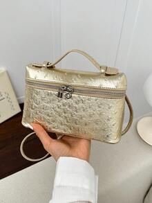 Dedoo Ví đeo chéo vuông bằng da PU màu trơn vân vải cho nữ, phù hợp để phối đồ hàng ngày, túi xách nữ màu vàng kem thời trang. - Vàng - Xem 6