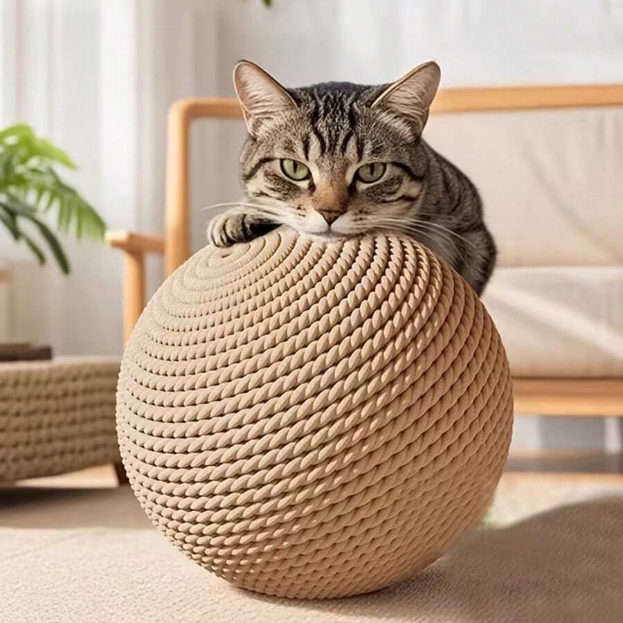 大号剑麻猫玩具球 | 剑麻材质，可供猫咪自娱自乐，适合室内外假日玩耍，是中型猫的理想之选，也是圣诞节/万圣节/国际猫日送给猫主人的绝佳礼物 - 棕色 - 查看 1