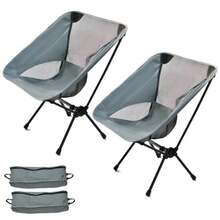 2 Piezas Silla Plegable Camping, Portátil con Bolsa de Transporte, Sillas de Campismo de Playa Al Aire Libre, Silla Liviana para Mochileros, Jardín, Playa, Pesca, Camping, Viajes - Gris - Ver 2