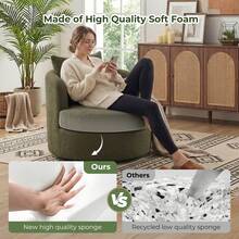 1pcs Lamb Wool Fabric Upholstered Comfy 360 Degree Round Barrel Chairs Fashion Solid Color Swivel Chair With Plump Pillow Suitable For Living Room Bedroom - Màu xanh lá cây đậm - Xem 4