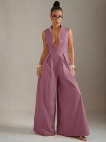 Haute Mono sin mangas con cremallera y piernas extra anchas - Morado - Ver 6