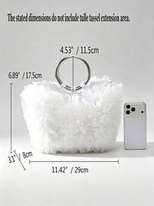1 chiếc túi xách ren mềm màu trắng, viền bèo nhún, trang trí tua rua, quai xách hình vòng kim loại màu bạc, ví cầm tay ngọt ngào và thanh lịch phù hợp với váy cưới hoặc váy maxi đi nghỉ mát. - trắng - Xem 2