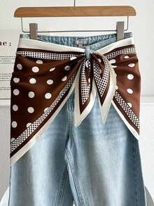 1pc Polka Dot Retro Minimalist Faux Silk Triangular Scarf, Neckerchief, Shawl For Women - Multicolor - View 13
