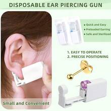 Bộ dụng cụ bấm lỗ tai 2/4/6/8 món, súng bấm lỗ tai dùng một lần kèm khuyên tai bi vàng 3mm tích hợp sẵn, dụng cụ tự bấm lỗ tai tại nhà. - trắng - Xem 3
