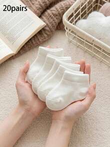 20/10/5 Pairs Baby Pure White Mesh Breathable Soft Comfortable Short Socks, Suitable For Spring, Summer, Autumn And Winter, Gift For Newborns, Casual And Cute, Non-Binding - Multicolor - View 5