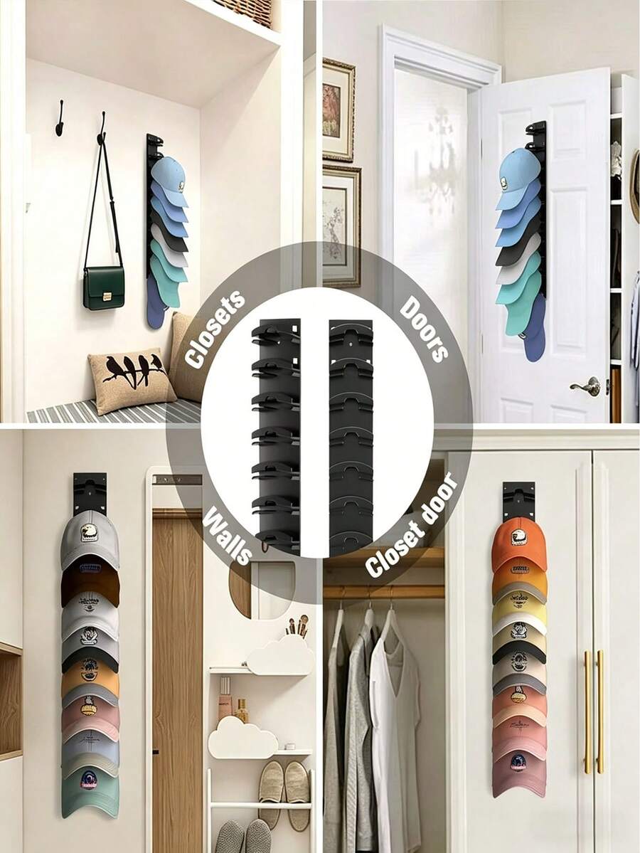 1 chiếc giá treo mũ gắn tường màu đen/trắng, giá đựng mũ lưỡi trai nhiều tầng, giá trưng bày mũ kiểu dáng đẹp cho phòng ngủ và lối vào, dễ lắp đặt, không gây hư hại, phong cách. - Nhiều màu - Xem 1