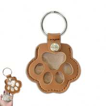 Dog Fur Storage Keychain,Cat Paw Shaped Leather Keychain For Collecting Cat And Dog Hair,Pet Memorial Gifts For Bag Purse Paw Charm Key Holder - Brown - View 7
