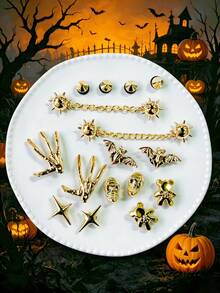Bộ 16 phụ kiện thời trang phong cách punk chủ đề Halloween tối màu, phụ kiện trang trí giày ABS có thể tháo rời, phù hợp với guốc, dép xăng đan, phụ kiện giày chất lượng cao, có thể dùng làm quà tặng sinh nhật và quà lưu niệm tiệc tùng. - Vàng - Xem 5