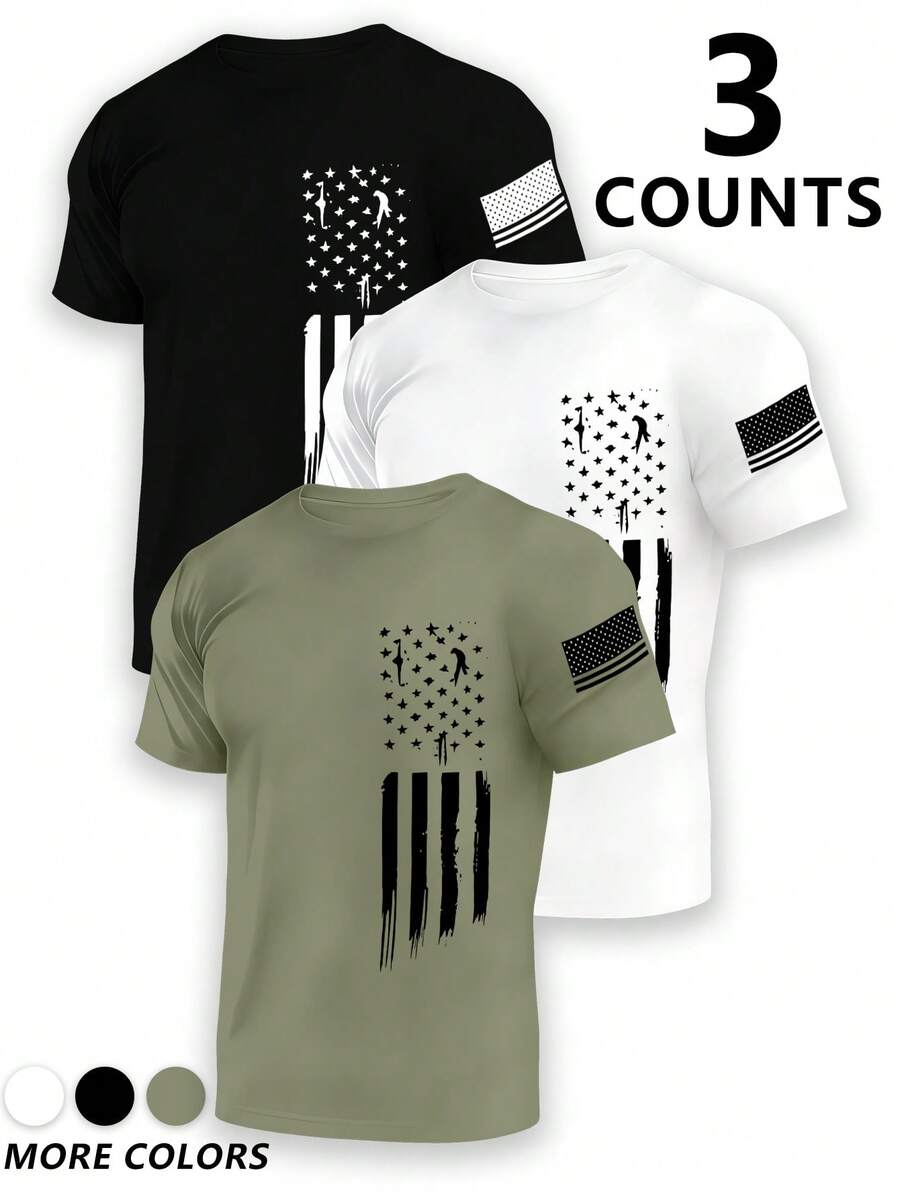 Set de 3 camisetas de manga corta con estampado de moda para hombres | Diseño exquisito | Esencial de verano | Fácil de combinar, muestra tu estilo - Multicolor - Ver 1