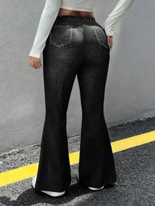 Leggings de Cintura Alta para Mujer Talla Grande, Pantalones Anchos Transpirables con Elasticidad en Cuatro Direcciones, Sin Mezclilla, Corte Ajustado, Casuales - DK-058 - Ver 3