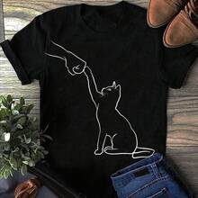 Camiseta fofa com estampa de gato dando um toque de punho - Presente para amantes de gatos - Camiseta divertida com estampa de gato - Camiseta feminina com estampa de gato - Camiseta preta 100% algodão unissex - Preto - Ver 5