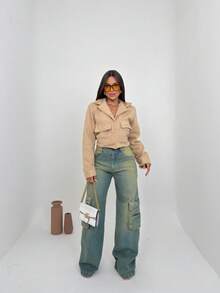 Women's Short Soft Bomber Jacket - Light Beige - View 2