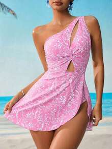 PPHA  Swim Lushore Vestido de baño de una pieza con control de abdomen y estampado azul y blanco para vacaciones de verano - Rosa Pálido - Ver 4