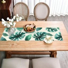 1pc Realistic Turtle Shell Bamboo Leaf Pattern Table Runner, Deep Green & Beige Natural Color, Fresh Pastoral Style, Large Size, Suitable For Home Gatherings, Indoor/Outdoor Decor, Entryway, Coffee Table, Living Room Ambiance, Kitchen Dining, Natural Holiday Gift - Green - View 12