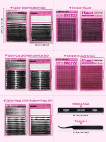 LASH SKYQD 512pcs/480pcs/472pcs/276pcs D Curl Lash Clusters Kit, Bottom/Spike/Mega/Cat/Brown Lashes Volume Wispy False Eyelash DIY Individual Clusters Lash Kit, Kit With Bond&Seal Tweezers, DIY At Home Easily - 黑色 - 查看 2