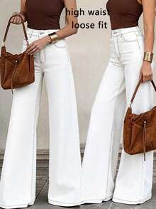 Summer White Fashionable Casual All-Match Classic Versatile Loose Wide-Leg Jeans Spring - White - View 1