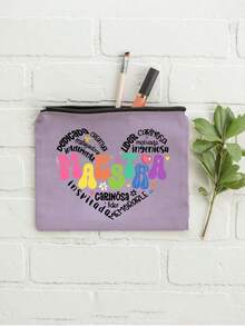 Multi-Color Maestra Letter & Heart Pattern Cosmetic Bag, Cute Large Capacity Storage Pouch, Daily Toiletry Bag, Multifunctional Storage Bag, Lightweight Travel Handbag, Exquisite Gift, Travel Souvenir For Friends, Essential Storage Bag For Work, School, Travel, Picnic, Camping, Outdoor Activities, Valentine's Day Gift, Back To School Essential - Multicolor - View 4