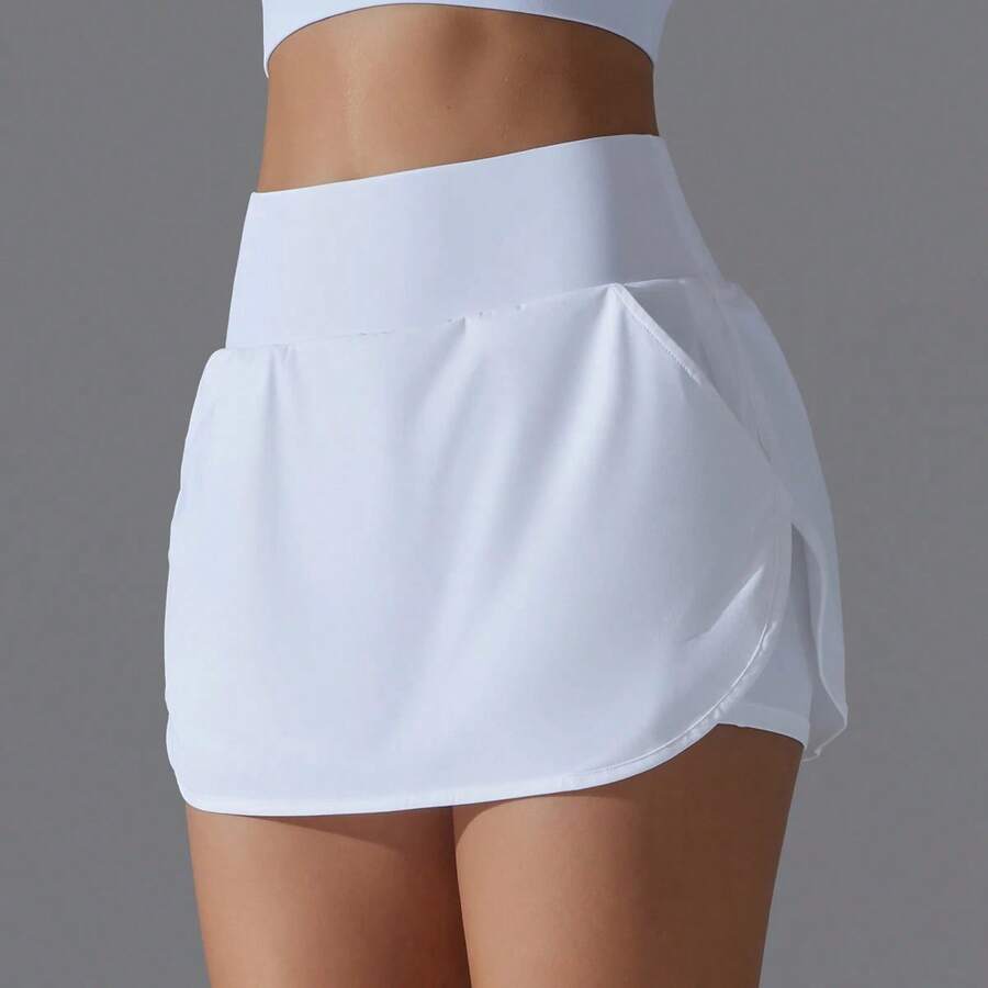 Falda de Yoga para deportes al aire libre, falda de tenis de bádminton, falda transpirable de cintura alta para el sudor, falda corta atlética activa para Yoga y Fitness - Blanco - Ver 1