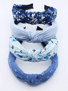 4 pièces Bandeaux en tissu bleu à motif floral et couleur unie antidérapants, bandeaux courbés, accessoires de mode pour cheveux, convenant pour le port quotidien, les activités de plein air, le lavage du visage, le maquillage, peuvent être utilisés comme accessoires de cheveux décontractés, outils de coiffure, accessoires de beauté, accessoires de bouclage, bandeau - Bleu azur - Voir 6