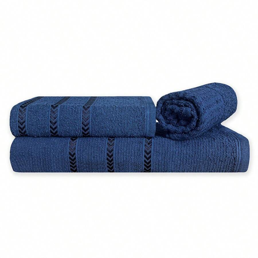 Show Towel Jogo de Toalha Banho Completo 3 Peças 100% Algodão Macia Alta Absorção Secagem Rápida Premium - Azul Escuro
