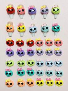 30pcs Cartoon Halloween Gothic Creative Cute Y2K Personalized Glossy Dopamine Red Blue Purple Yellow Orange Green Mixed Color Skull Bow Flat 3D DIY Phone Case Computer Lighter Makeup Mirror Storage Box Hair Accessory Decoration Round Nail Art Decoration Nail Charms - Multicolor - View 12