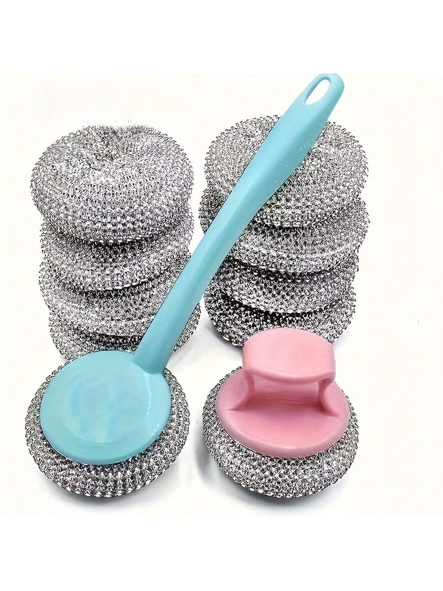 2Pcs Detachable Nano Cleaning Balls, Non-Scratch Pot Scrubber With Long & Short Handle, Kitchen Dish Pot Cleaning Brush - Multicolor Random - View 1