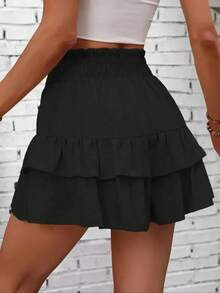 Nuevos pantalones cortos plisados de talla grande a la moda para mujer, pantalones cortos informales holgados con dobladillo con volantes, pantalones diarios versátiles - Caqui - Ver 3