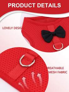 Supet 1 pieza Conjunto de arnés y correa de conejo de unicolor y transpirable - Arnés estilo chaleco anti-pérdida para paseos al aire libre - Adecuado para mascotas pequeñas (Disponible en varios tamaños) - Rojo - Rojo - Ver 6
