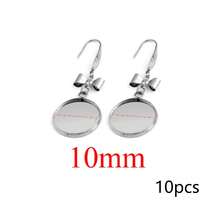 10Pcs 304 Stainless Steel Earring Hooks With Bow Charm, Silver Tone Round Cabochon Bezel Dangle Earring Blanks, DIY Jewelry Making Findings - Earring Setting - View 14
