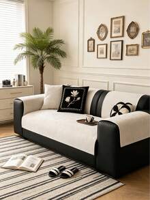1pc Solid Color Sofa Cover, All-Season Anti-Slip Sofa Slipcover, Machine Washable Furniture Protector Suitable For Living Room, Pet-Friendly Sofa Cover For L-Shaped Sofa, Loveseat, 3-Seater, 4-Seater And Corner Sofa (Sold Separately) - Beige - View 2