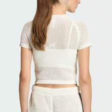 Adidas Áo thun ngắn tay dáng ôm Clover Knit dành cho nữ - Trắng/Đen - Xem 3