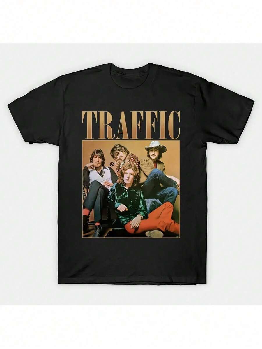 T-shirt della band dei anni '60 - Tráfico, cotone 220 gsm, girocollo casual, manica corta, t-shirt alla moda per tutte le stagioni con stampa di un gruppo musicale vintage, t-shirt vintage - nero - Visualizzare 1