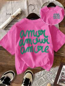 Camiseta gráfica para mujer , estilo casual de manga corta, top lindo para el verano.Conjuntos de verano bonitos para mujeres.Camiseta Zumba para mujer.Ropa de playa para mujer.Camisetas para damas para el verano.Conjunto de ropa de día a día para mujer - rosa brillante - Ver 4