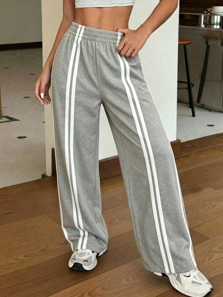 Pantalones rectos casuales y sueltos para vacaciones de mujer, primavera/verano - Gris - Ver 1