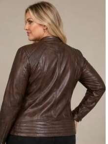 Women's Plus Size Leather Jacket - Óxido marrón - Ver 2