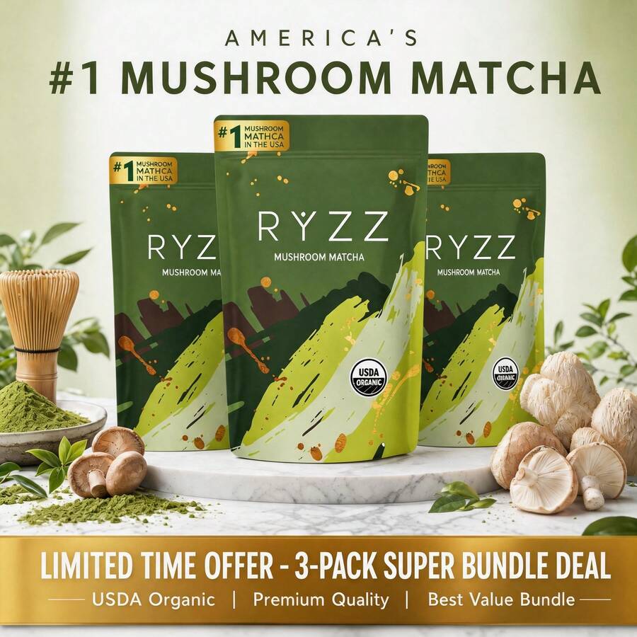 Premium Mushroom Matcha 3-Pack | USDA Organic Adaptogens + Ceremonial Matcha | Energy, Focus, Gut Comfort & Immune Support* | 3-Pack = Super Value - 2 件裝 - 不含保護套 - 查看 1