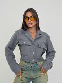 Women's Short Soft Bomber Jacket - Dark Grey - View 1