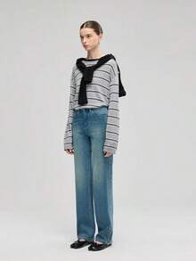 Women's Stylish Low Rise Straight Leg Jeans Loose Fit Wide Leg Casual Autumn Denim Pants - Blue Rating - View 5