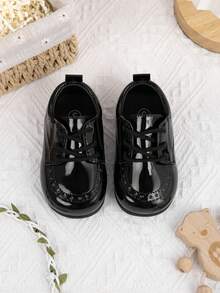 1pair Shiny Lace-Up Design Flat Casual Boots For Baby Boy - Black - View 3