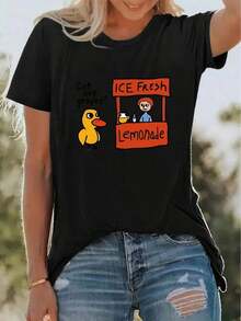 [Último Modelo] Camiseta con Estampado Creativo de Frutas, Camiseta Básica Casual de Cuello Redondo, Camiseta de Manga Corta para Vacaciones de Primavera y Verano, Ropa Deportiva para Mujer, Ropa Nueva para Mujer, Lavable a Máquina, Adecuada para primavera, verano y otoño. - Negro - Ver 7