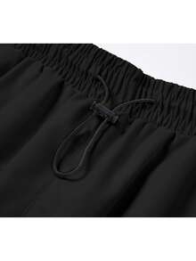Elegant Seal Women Lightweight Breathable Cargo Pants Elastic Drawstring Waist & Ankle Cuffs Multi Pocket Loose Straight Leg Casual Streetwear Daily Trousers - Black - View 4