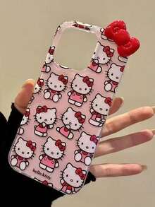SANRIO Ốp lưng điện thoại hình hoạt hình dễ thương với họa tiết trái tim, chấm bi, nơ và mèo, tương thích với iPhone 17/16 Pro Max, 15, 14/13. - Đầy nơ - Xem 1