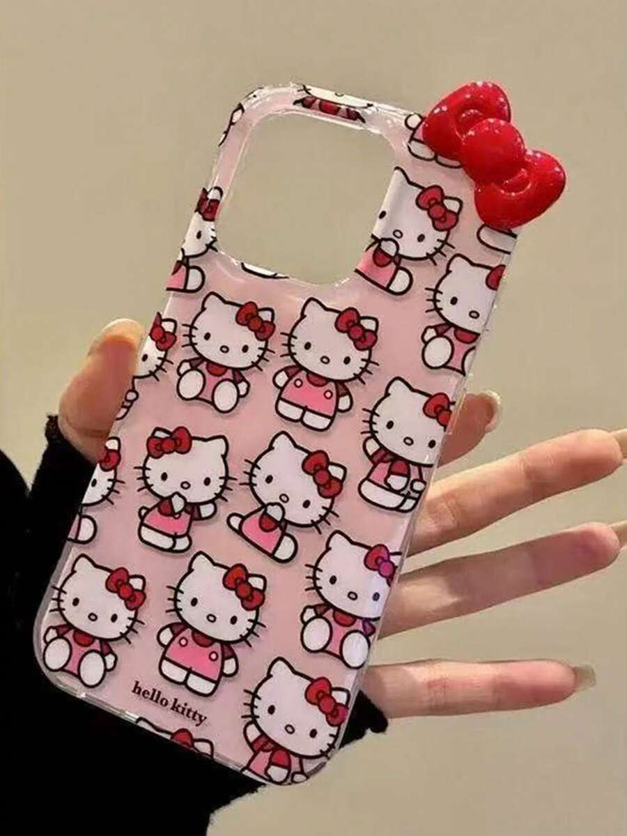 SANRIO Ốp lưng điện thoại hình hoạt hình dễ thương với họa tiết trái tim, chấm bi, nơ và mèo, tương thích với iPhone 17/16 Pro Max, 15, 14/13. - Đầy nơ - Xem 1