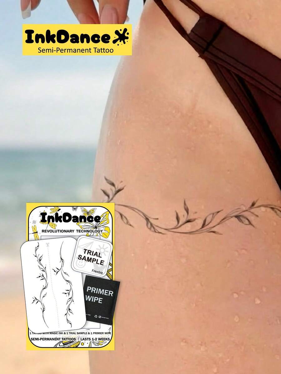 1 Kit "Calm Ivy" Nuevo tatuaje de tecnología, tatuaje temporal, semi-permanente, tatuaje falso, resistente al agua y de larga duración, diseño realista, el rugido del monarca, fórmula a base de plantas, regalo de Ink Dance D319 - Negro - Ver 1