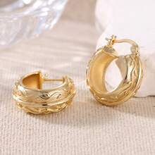 Juego de anillo y aretes vintage con relieve martillado, accesorios versátiles de uso diario para mujeres - Dorado - Ver 7