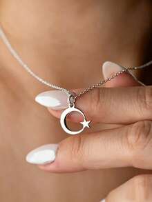 suteyi Dây chuyền mặt hình sao và trăng mạ vàng 18K - Dây chuyền xương đòn tinh tế, tối giản (dành cho nữ) - Món quà lý tưởng cho lễ Eid Al-Adha. - Nhiều màu - Xem 9