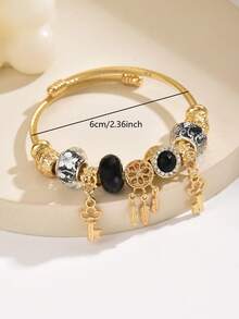 1 buah Gelang Wanita Stainless Steel Bentuk Kunci Penangkap Mimpi dengan Hiasan Berlian Imitasi dan Berbagai Pesona, Gelang Terbuka yang Dapat Disesuaikan, Cocok untuk Pemakaian Sehari-hari - Hitam - B1466 - View 4